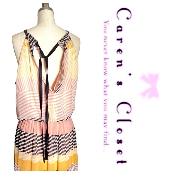 Vince Camuto Multi Colored Striped Chiffon Long Maxi Sundress - Picture 9 of 10